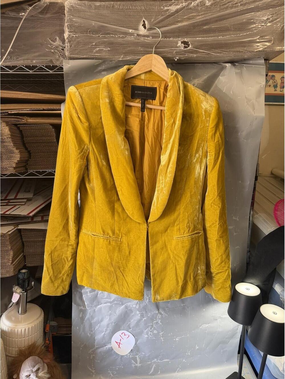 BCBGMAXAZRIA Yellow Velvet Shawl Collar Blazer Jacket Women's XXS